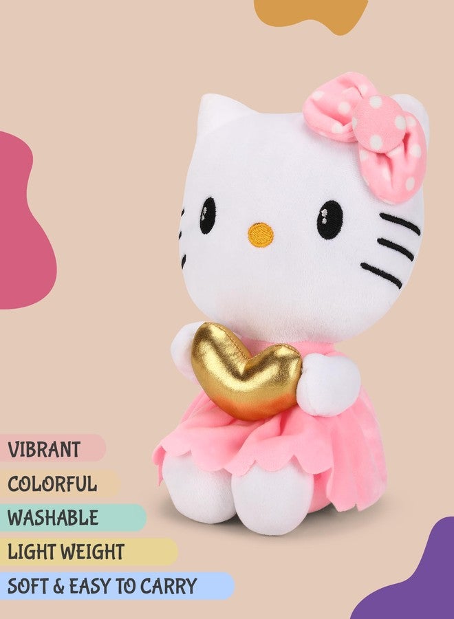 هالو كيتي دمية هيلو كيتي PPI-HK-010، دمية قطيفة ناعمة ترتدي فستانًا ورديًا ساحرًا مع فيونكة وردية وقلب ذهبي في يدها، ألعاب قطيفة للأطفال، ألعاب ناعمة للبنات والأولاد، لعبة قطيفة للأطفال من عمر 3 سنوات فما فوق، آمنة وغير سامة - Image 5